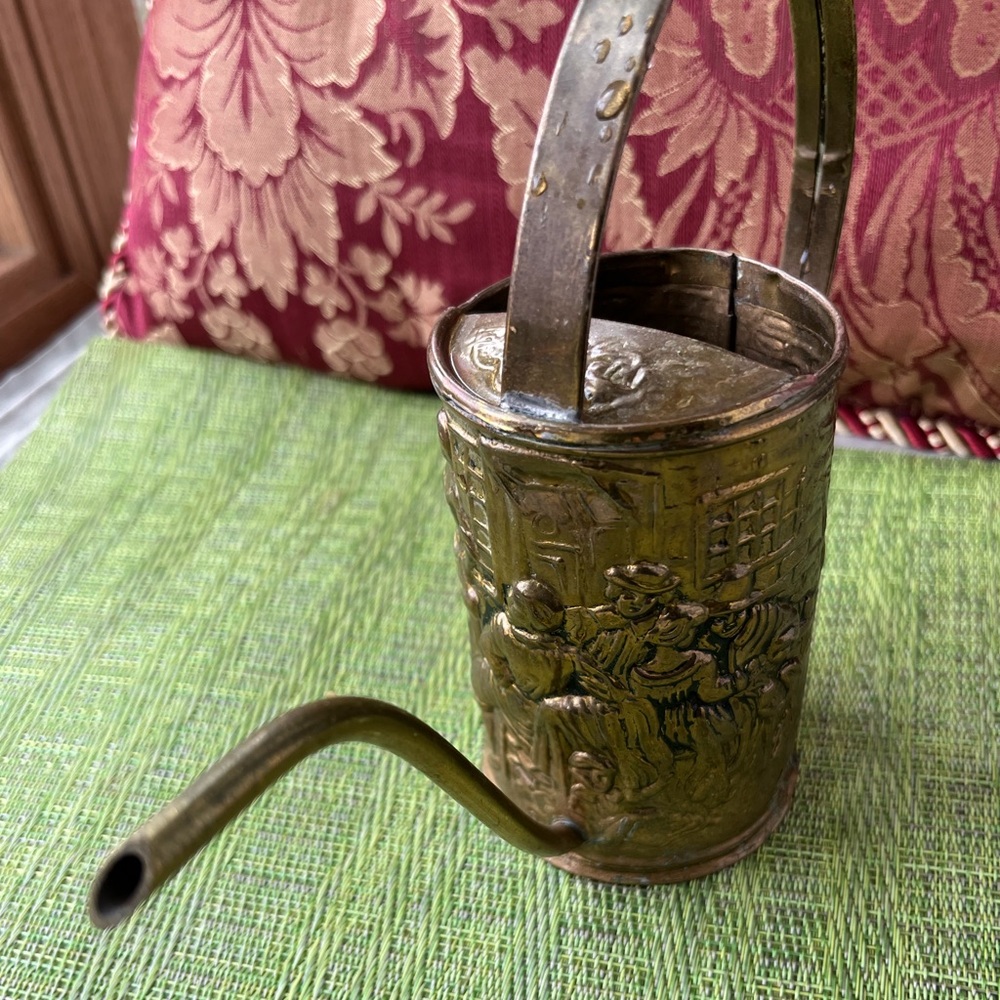 Vintage Antique Gold Tone Metal Watering Can 12 oz.., $25.00